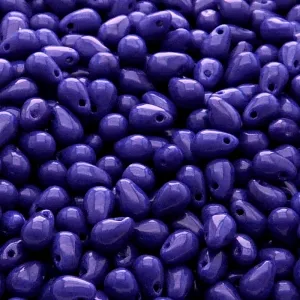 50pcs Czech Pressed Glass Teardrop Beads 4x6mm Opaque Royal Blue