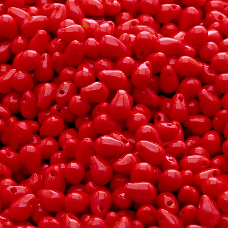 50pcs Czech Pressed Glass Teardrop Beads 4x6mm Opaque Red Coral