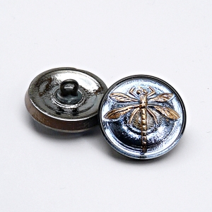 1pcs Czech Handmade Art Glass Button Round 18mm Crystal Heliotrope Gold Dragonfly