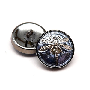 1pcs Czech Handmade Art Glass Button Round 18mm Crystal Heliotrope Platinum Dragonfly