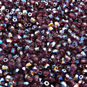 100pcs Czech Fire Polished Faceted Glass Beads Round 3mm Amethyst AB