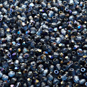 100pcs Czech Fire Polished Faceted Glass Beads Round 3mm Sapphire Azuro