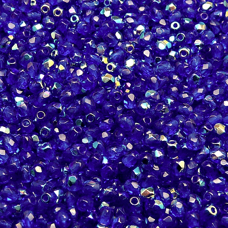 100pcs Czech Fire Polished Faceted Glass Beads Round 3mm Cobal Blue AB