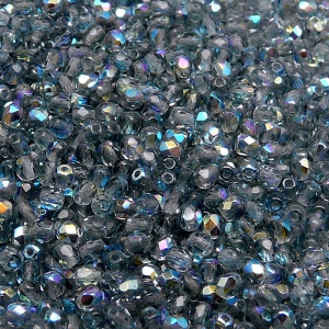 100pcs Czech Fire Polished Faceted Glass Beads Round 3mm Montana Sapphire AB