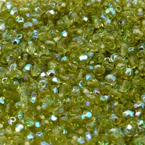 100pcs Czech Fire Polished Faceted Glass Beads Round 3mm Olivine AB