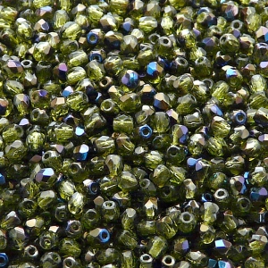 100pcs Czech Fire Polished Faceted Glass Beads Round 3mm Olivine Azuro
