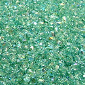 100pcs Czech Fire Polished Faceted Glass Beads Round 3mm Light Green Aquamarine AB
