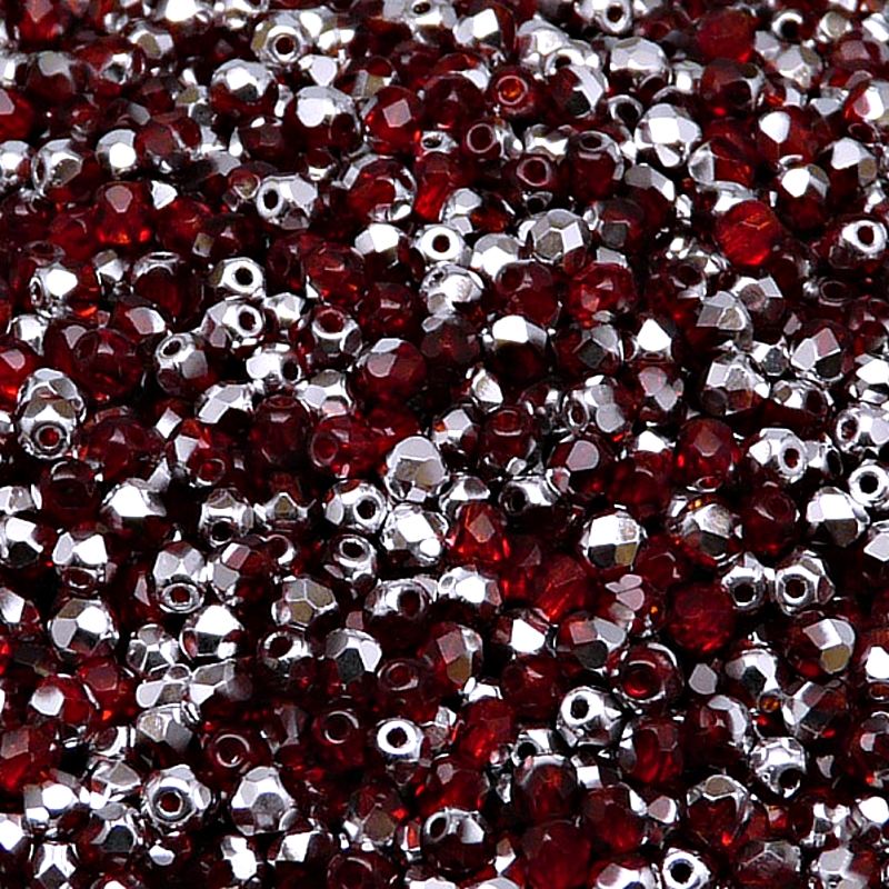 100pcs Czech Fire Polished Faceted Glass Beads Round 3mm Ruby Labrador (Aluminium)