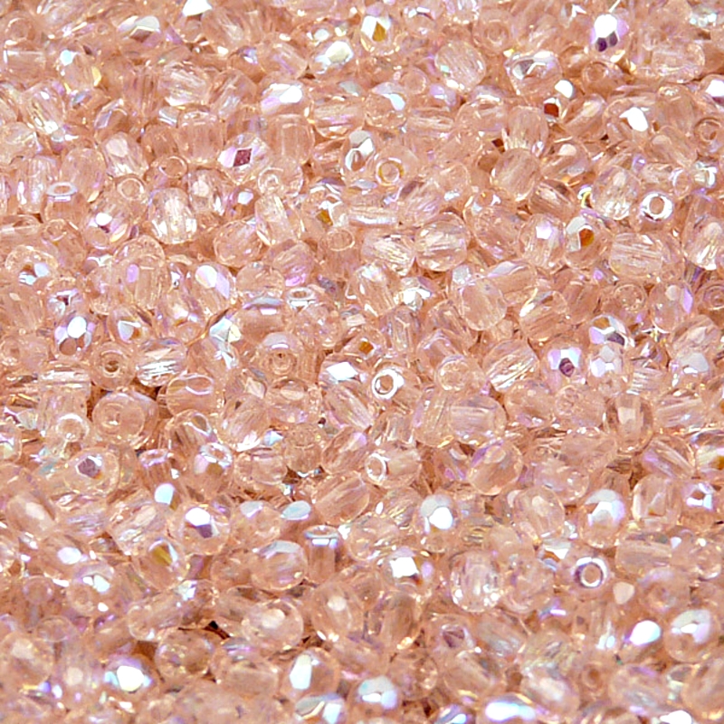 100pcs Czech Fire Polished Faceted Glass Beads Round 3mm Rosaline AB
