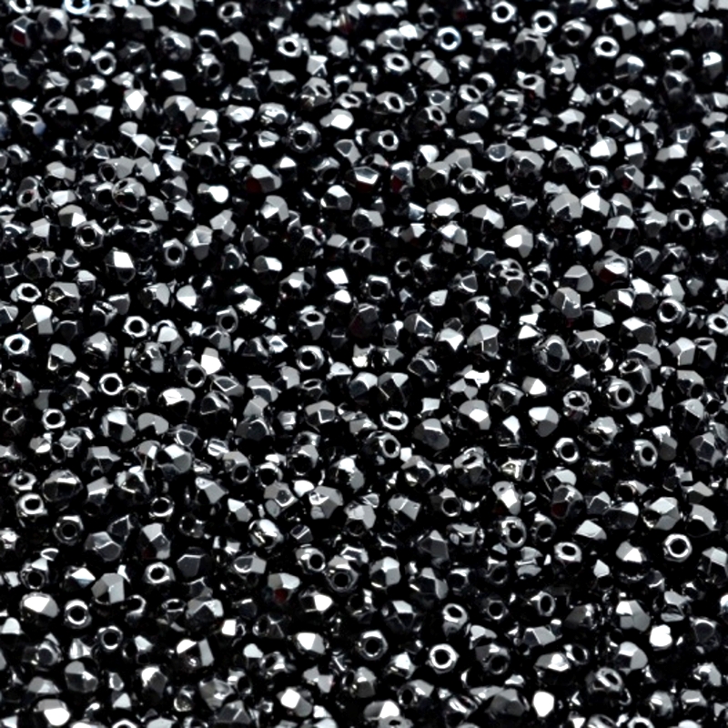 100pcs Czech Fire Polished Faceted Glass Beads Round 2mm Jet