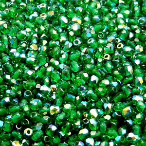 100pcs Czech Fire Polished Faceted Glass Beads Round 3mm Chrysolite AB