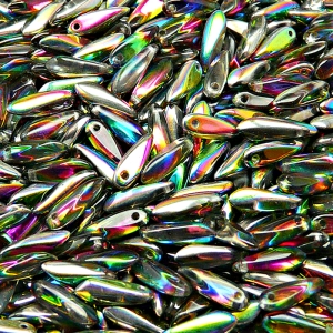 50pcs Czech Pressed Glass Dagger Beads 3x11mm Crystal Vitrail