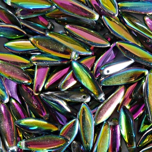 30pcs Czech Pressed Glass Dagger Beads 5x16mm Crystal Vitrail