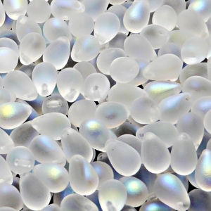 30pcs Czech Pressed Glass Teardrop Beads 6x9mm Crystal AB Matte