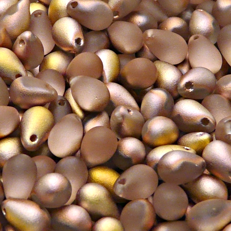 30pcs Czech Pressed Glass Teardrop Beads 6x9mm Crystal Gold Capri Matte