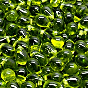 30pcs Czech Pressed Glass Teardrop Beads 6x9mm Olivine