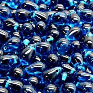 30pcs Czech Pressed Glass Teardrop Beads 6x9mm Capri Blue