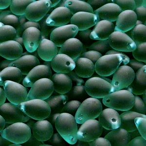 30pcs Czech Pressed Glass Teardrop Beads 6x9mm Emerald Matte
