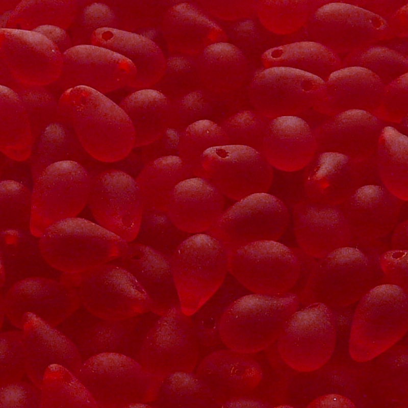 30pcs Czech Pressed Glass Teardrop Beads 6x9mm Ruby Matte