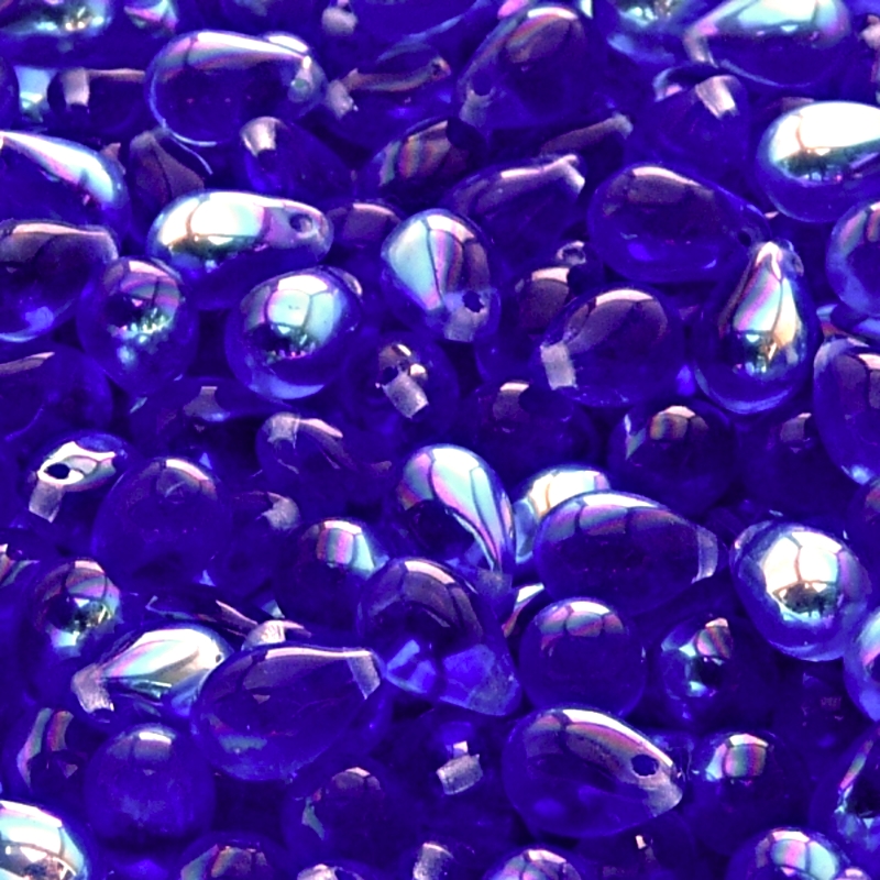 30pcs Czech Pressed Glass Teardrop Beads 6x9mm Sapphire AB