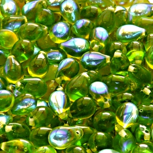 30pcs Czech Pressed Glass Teardrop Beads 6x9mm Olivine AB