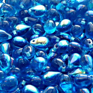 30pcs Czech Pressed Glass Teardrop Beads 6x9mm Aquamarine AB