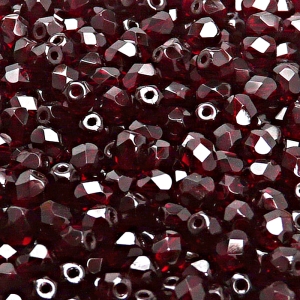 80pcs Czech Fire Polished Faceted Glass Beads Round 5mm Garnet