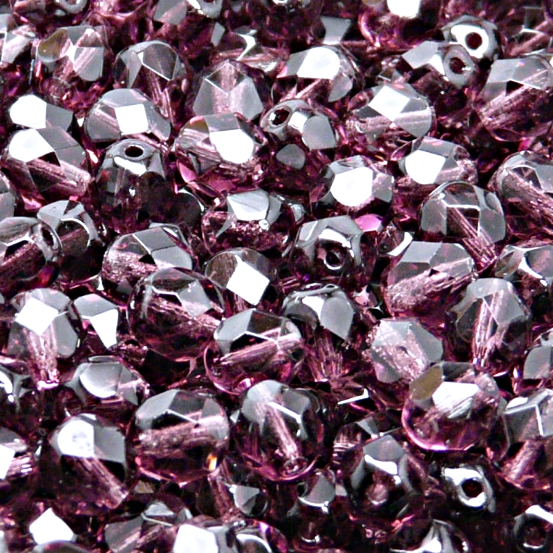 50pcs Czech Fire Polished Faceted Glass Beads Round 6mm Amethyst