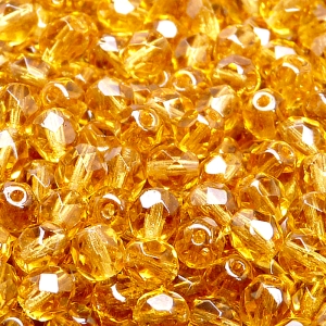 50pcs Czech Fire Polished Faceted Glass Beads Round 6mm Topaz
