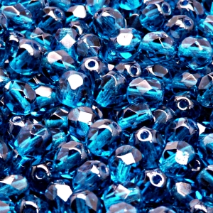 50pcs Czech Fire Polished Faceted Glass Beads Round 6mm Capri Blue