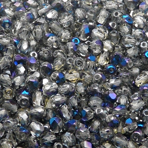100pcs Czech Fire Polished Faceted Glass Beads Round 4mm Crystal Blue Flare