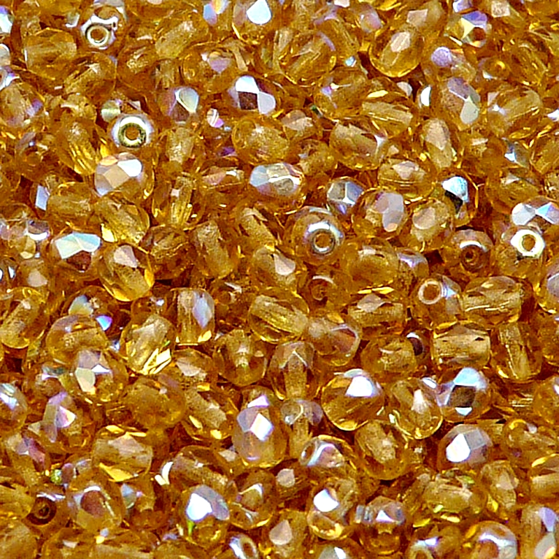 100pcs Czech Fire Polished Faceted Glass Beads Round 4mm Topaz AB
