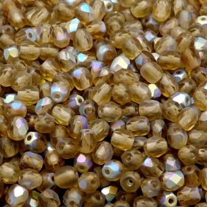 100pcs Czech Fire Polished Faceted Glass Beads Round 4mm Smoked Topaz AB Matte