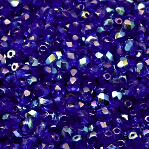 100pcs Czech Fire Polished Faceted Glass Beads Round 4mm Cobal Blue AB