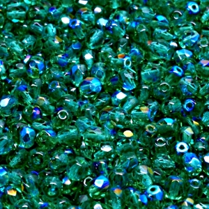 100pcs Czech Fire Polished Faceted Glass Beads Round 4mm Emerald AB