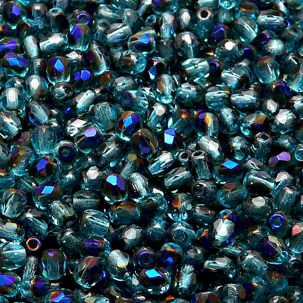 100pcs Czech Fire Polished Faceted Glass Beads Round 4mm Light Aquamarine Azuro