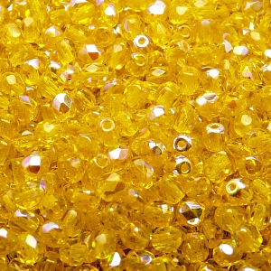 100pcs Czech Fire Polished Faceted Glass Beads Round 4mm Amber AB