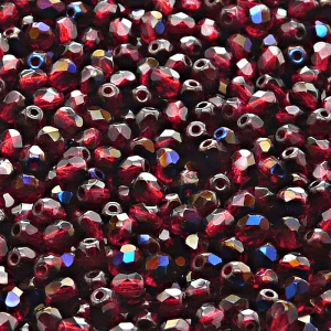 100pcs Czech Fire Polished Faceted Glass Beads Round 4mm Ruby Azuro