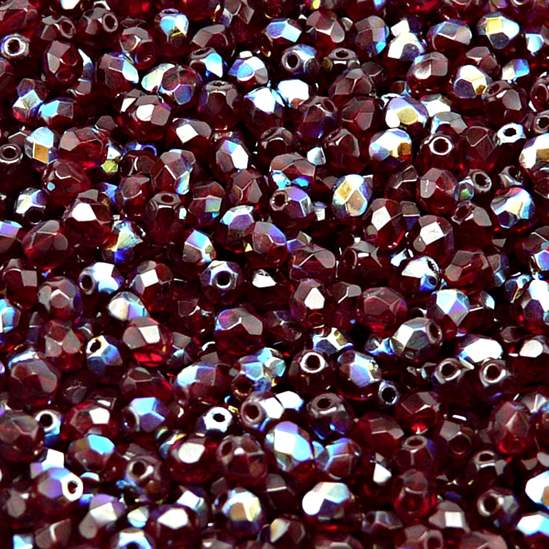 100pcs Czech Fire Polished Faceted Glass Beads Round 4mm Garnet AB