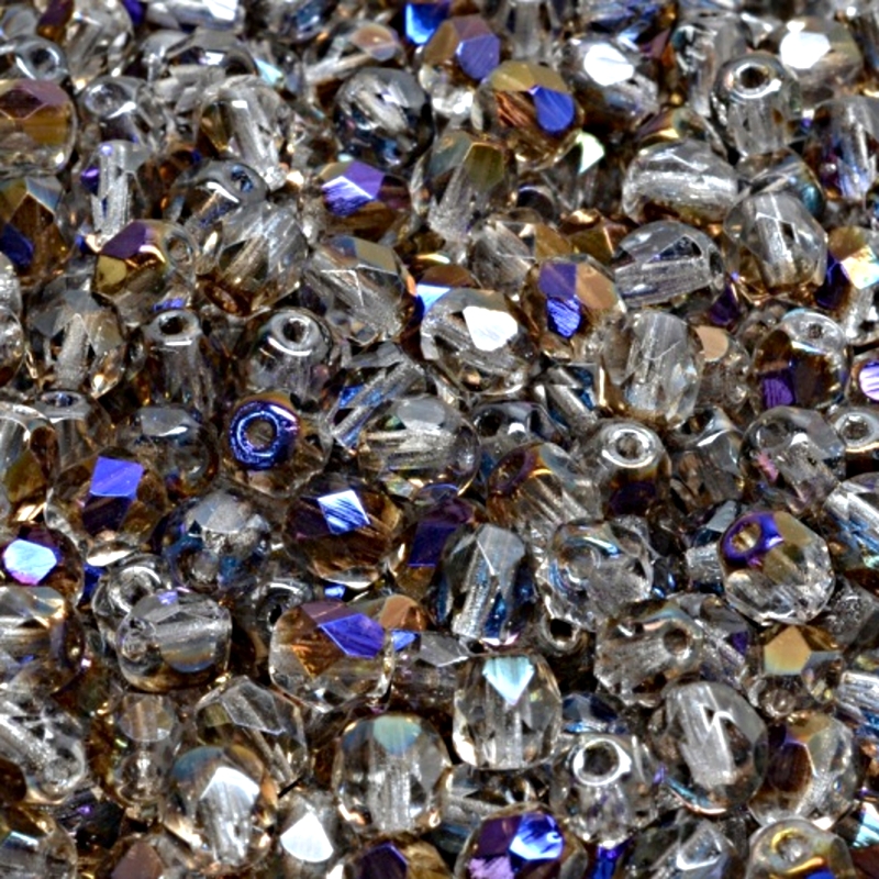 80pcs Czech Fire Polished Faceted Glass Beads Round 5mm Crystal Azuro