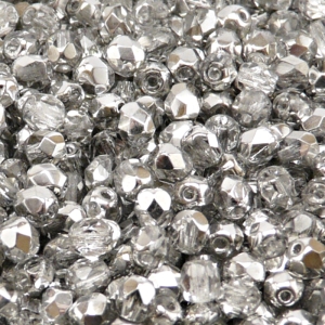 80pcs Czech Fire Polished Faceted Glass Beads Round 5mm Crystal Labrador (Aluminium)