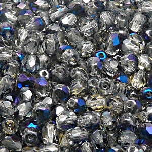 80pcs Czech Fire Polished Faceted Glass Beads Round 5mm Crystal Blue Flare