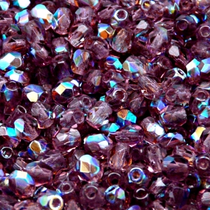 80pcs Czech Fire Polished Faceted Glass Beads Round 5mm Amethyst AB