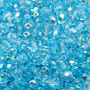 80pcs Czech Fire Polished Faceted Glass Beads Round 5mm Light Aquamarine AB