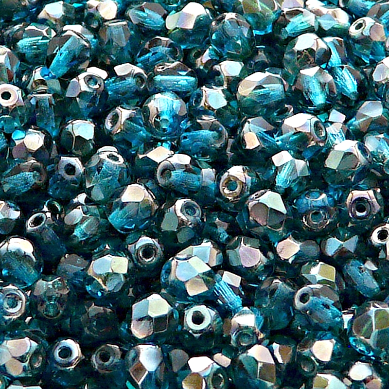 80pcs Czech Fire Polished Faceted Glass Beads Round 5mm Aquamarine Celsian