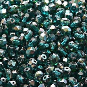 80pcs Czech Fire Polished Faceted Glass Beads Round 5mm Green Aquamarine Celsian