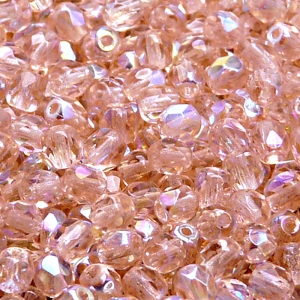 80pcs Czech Fire Polished Faceted Glass Beads Round 5mm Rosaline AB