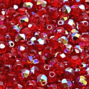 80pcs Czech Fire Polished Faceted Glass Beads Round 5mm Ruby AB