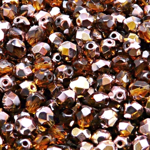 50pcs Czech Fire Polished Faceted Glass Beads Round 6mm Smoked Topaz Gold Capri