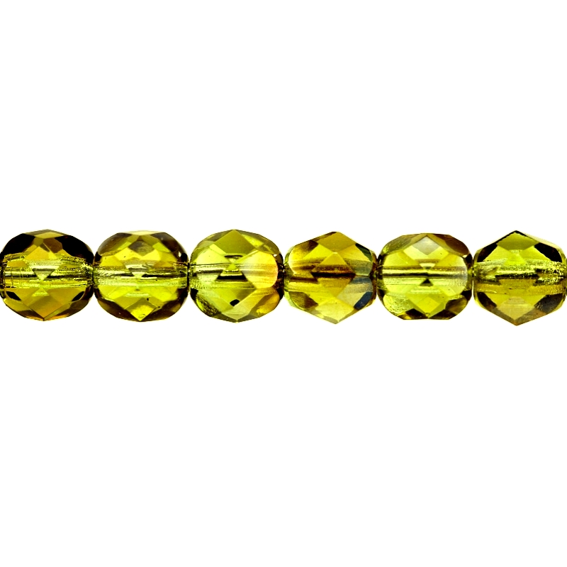50pcs Czech Fire Polished Faceted Glass Beads Round 6mm Olivine Celsian